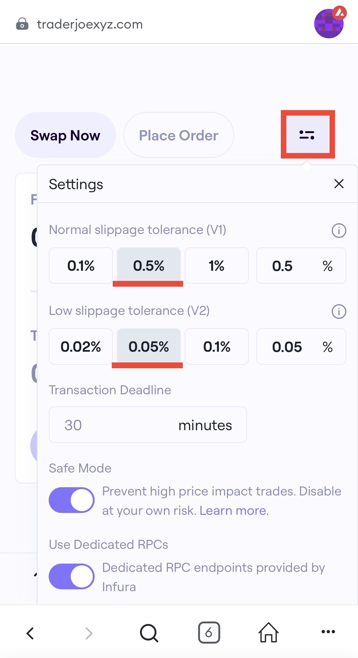 TraderJoeでAVAXをSLFTにスワップ(交換)