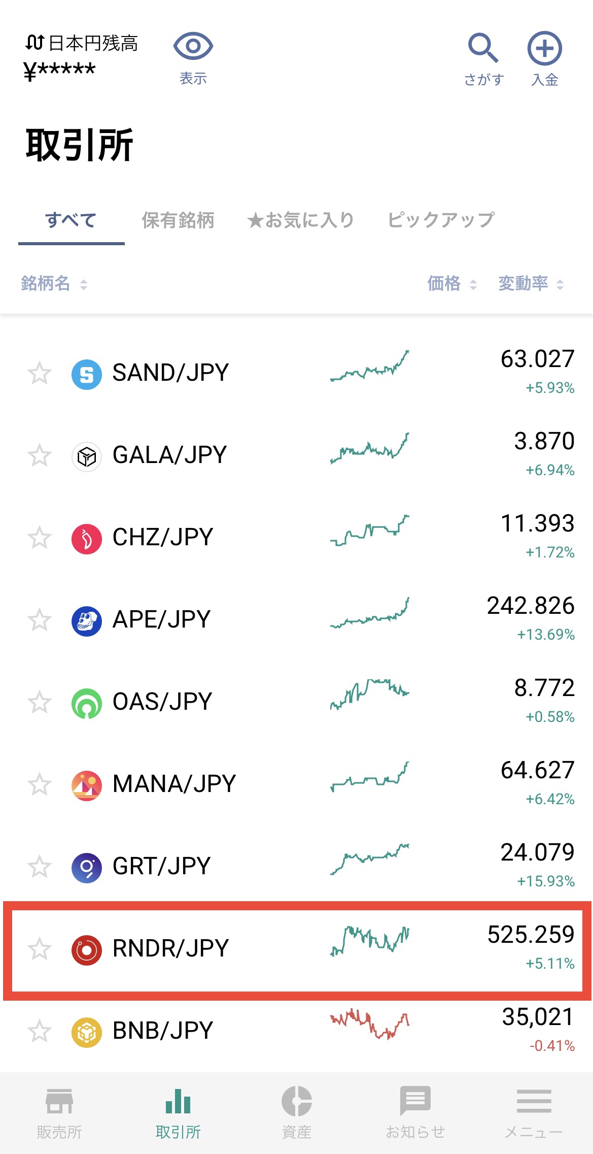 ビットバンクでRNDRを購入