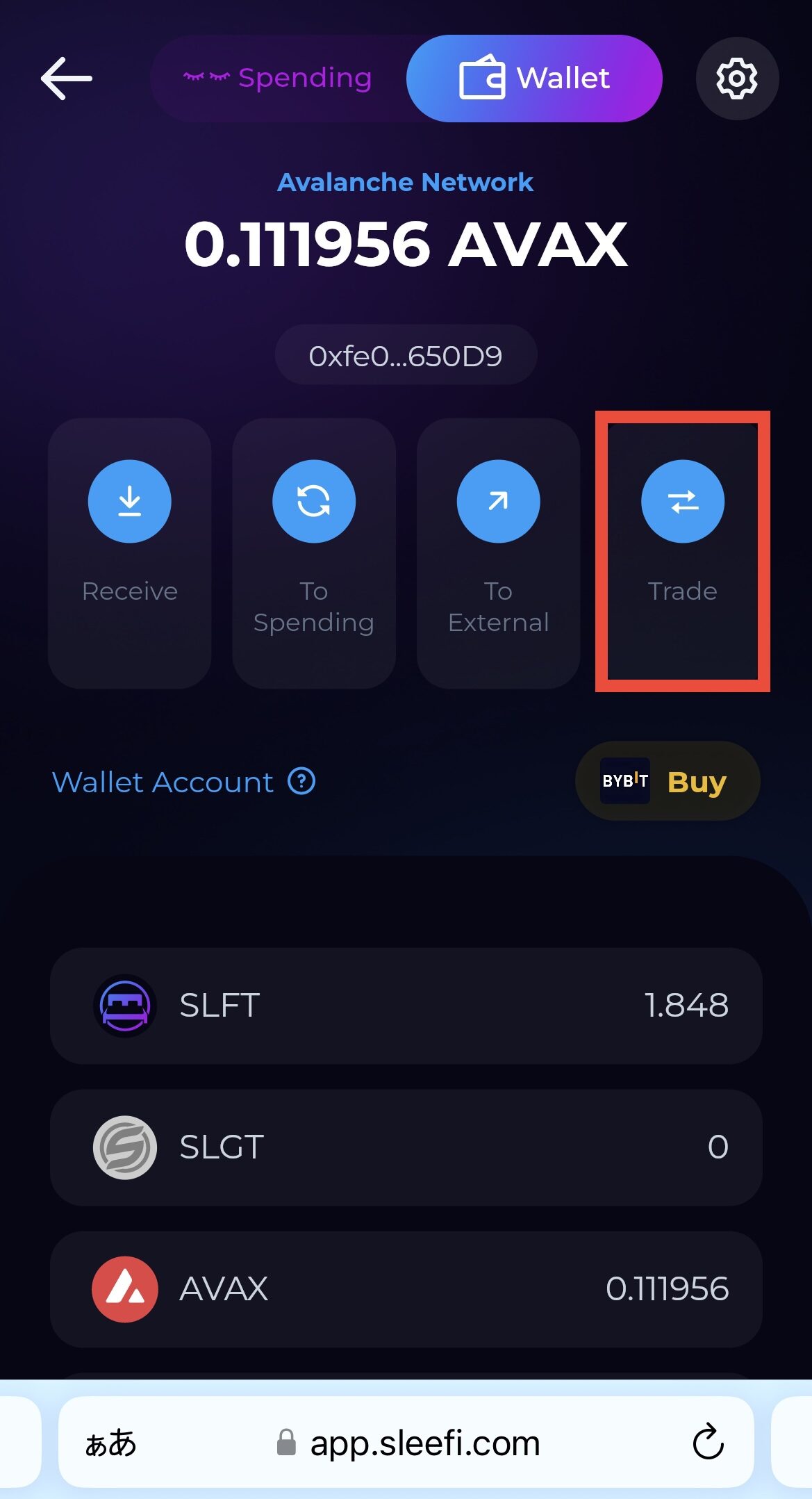 SleeFi内ウォレットでAVAXをSLFTに交換