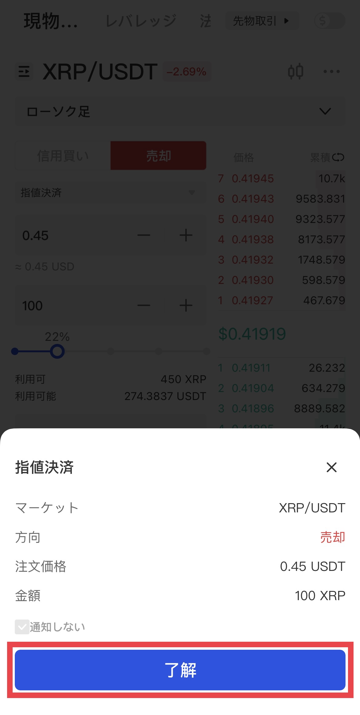 Gate.ioでXRPを売ってUSDTに