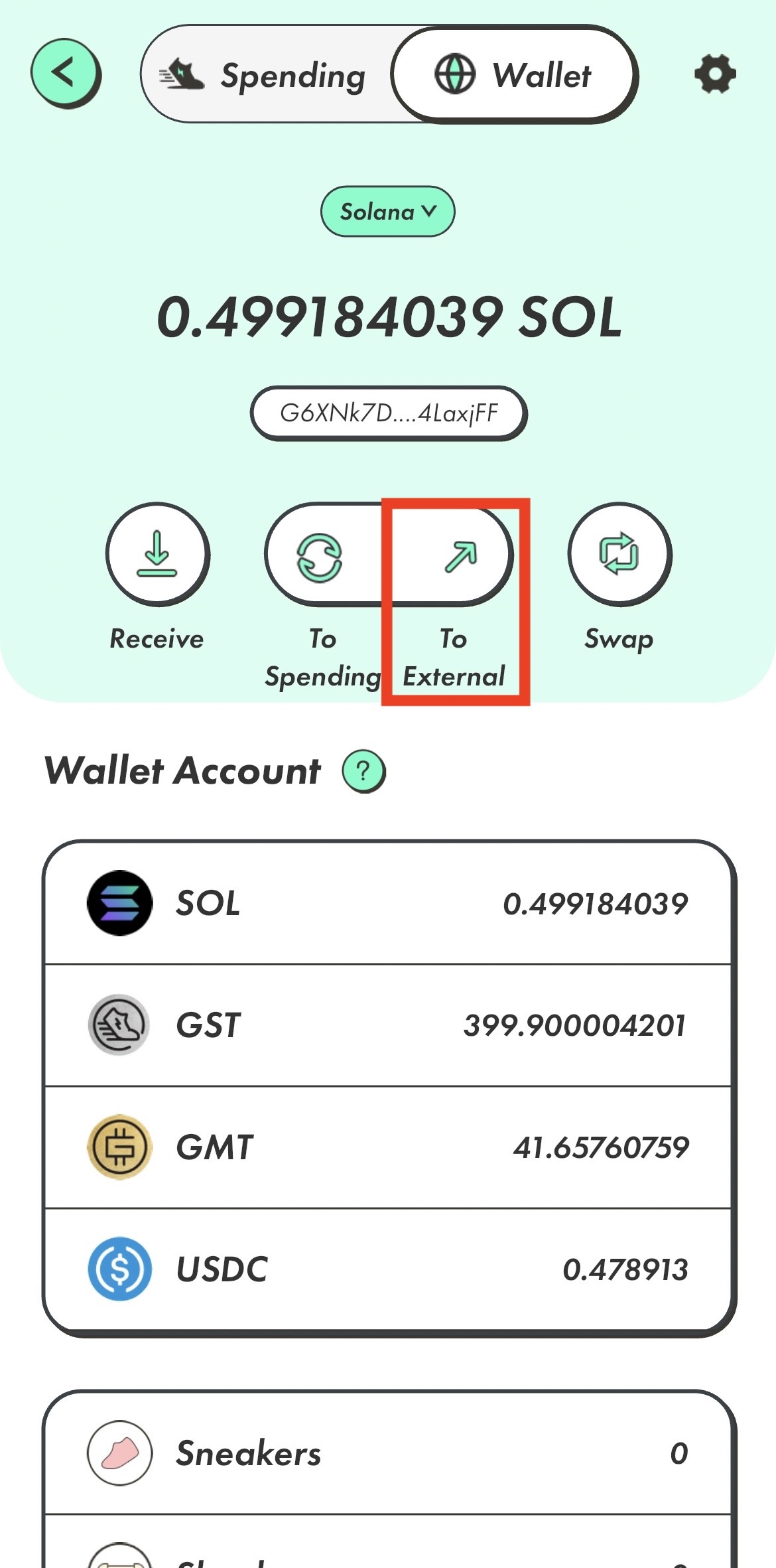 STEPNからBitgetへGMTを送金（Solanaチェーン）