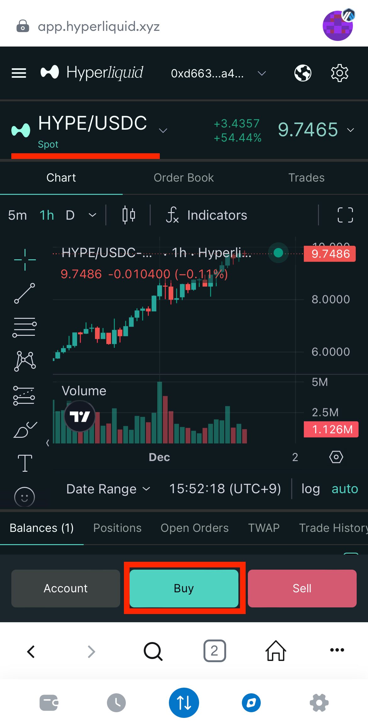 HyperLiquidでUSDCを売ってHYPEを購入