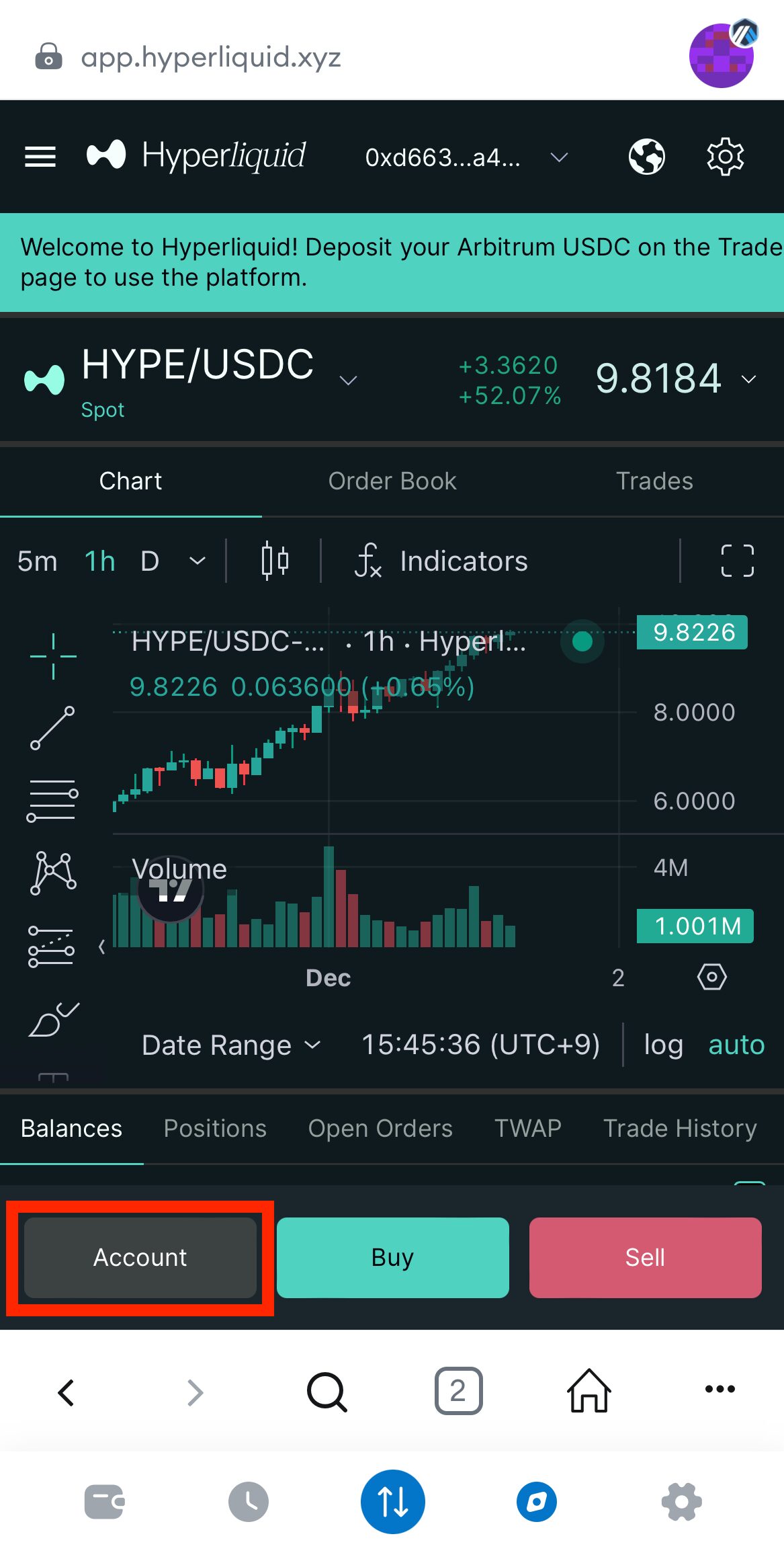 HyperLiquidにUSDCを入金