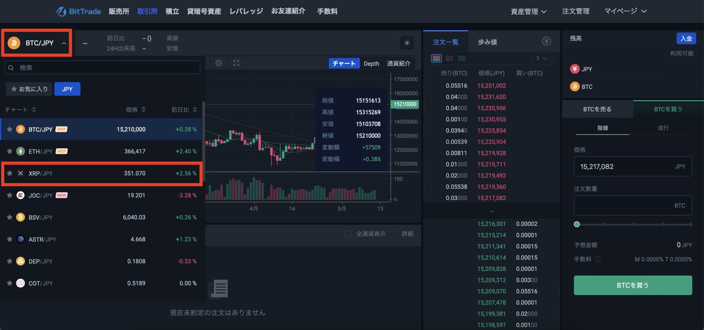 ビットトレード(PC)でXRPを購入