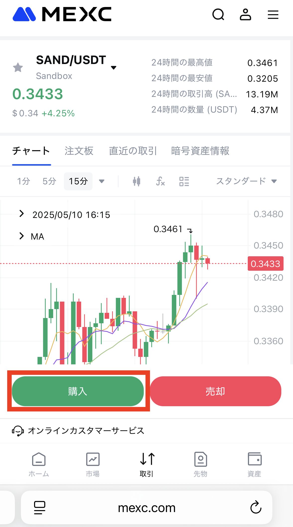 MEXCでSANDを購入