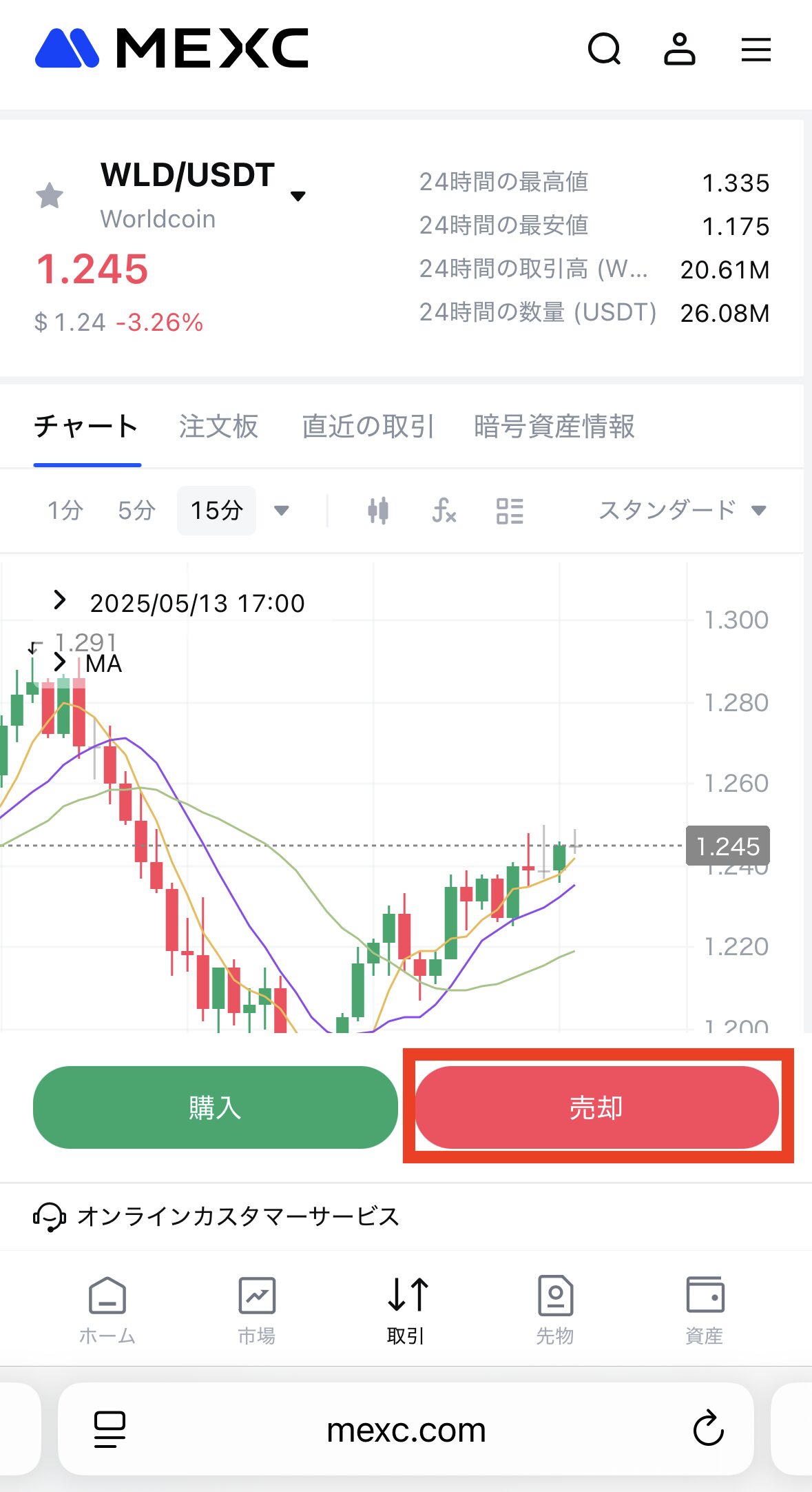 MEXCでWLDを売却