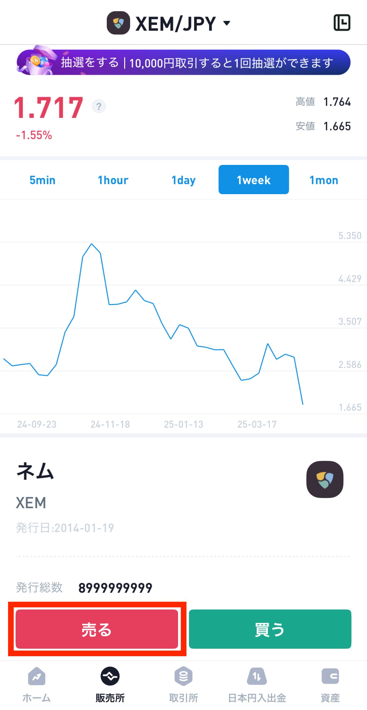 ビットトレードでXEMを売却