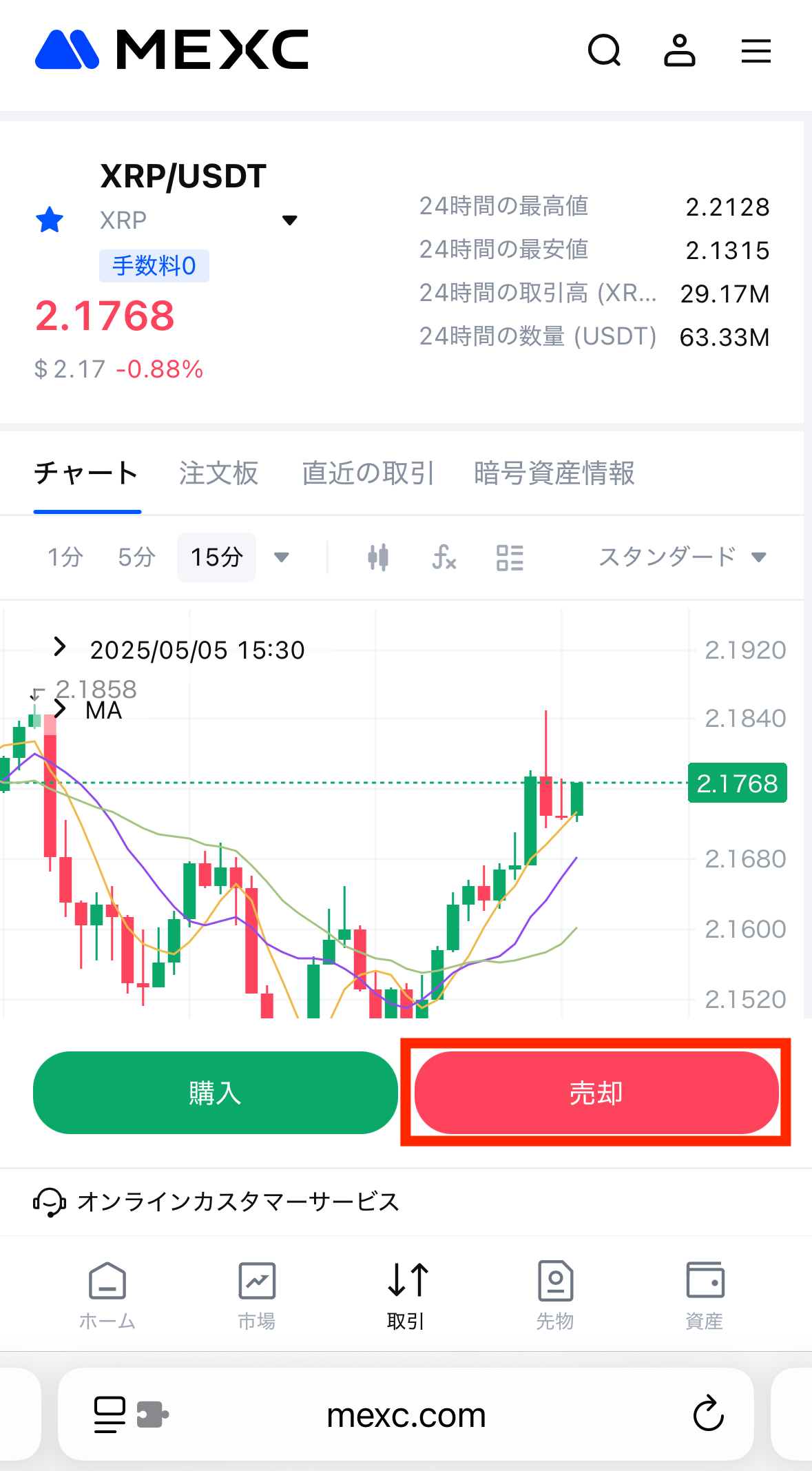 MEXCでXRPを売却