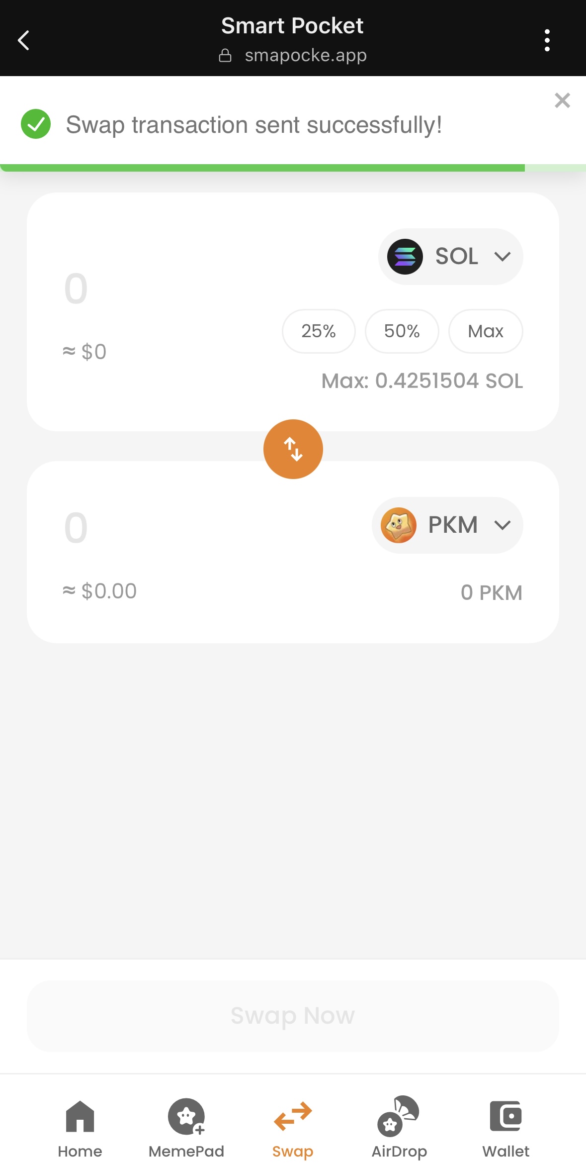 スマートポケットでSOLをPKM（ポケミー）にスワップ