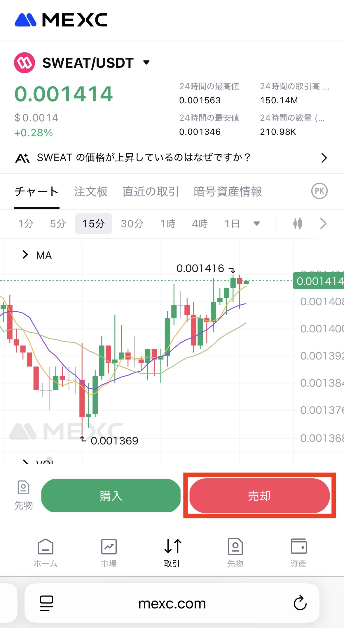 MEXCでSWEATを売却